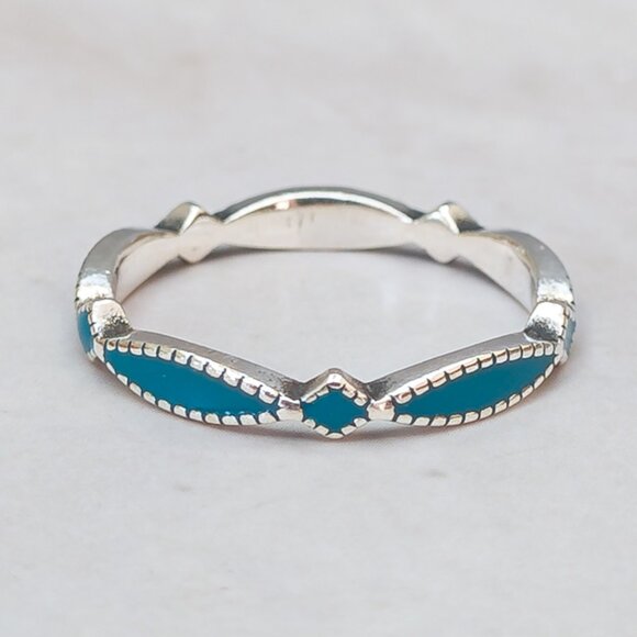 James Avery Sterling Cordoba Enamel Stacking Ring — Turquoise, Size 6.25 - Picture 5 of 12
